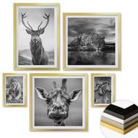 WANDBILDER 5er Set - 50x50 cm & 20x30 cm & 40x60 cm Goldrahmen - Wildtiere Löwe Jaguar Giraffe Zebras - Goldfarben, Kunststoff (40/60cm) - ArtPrintCave