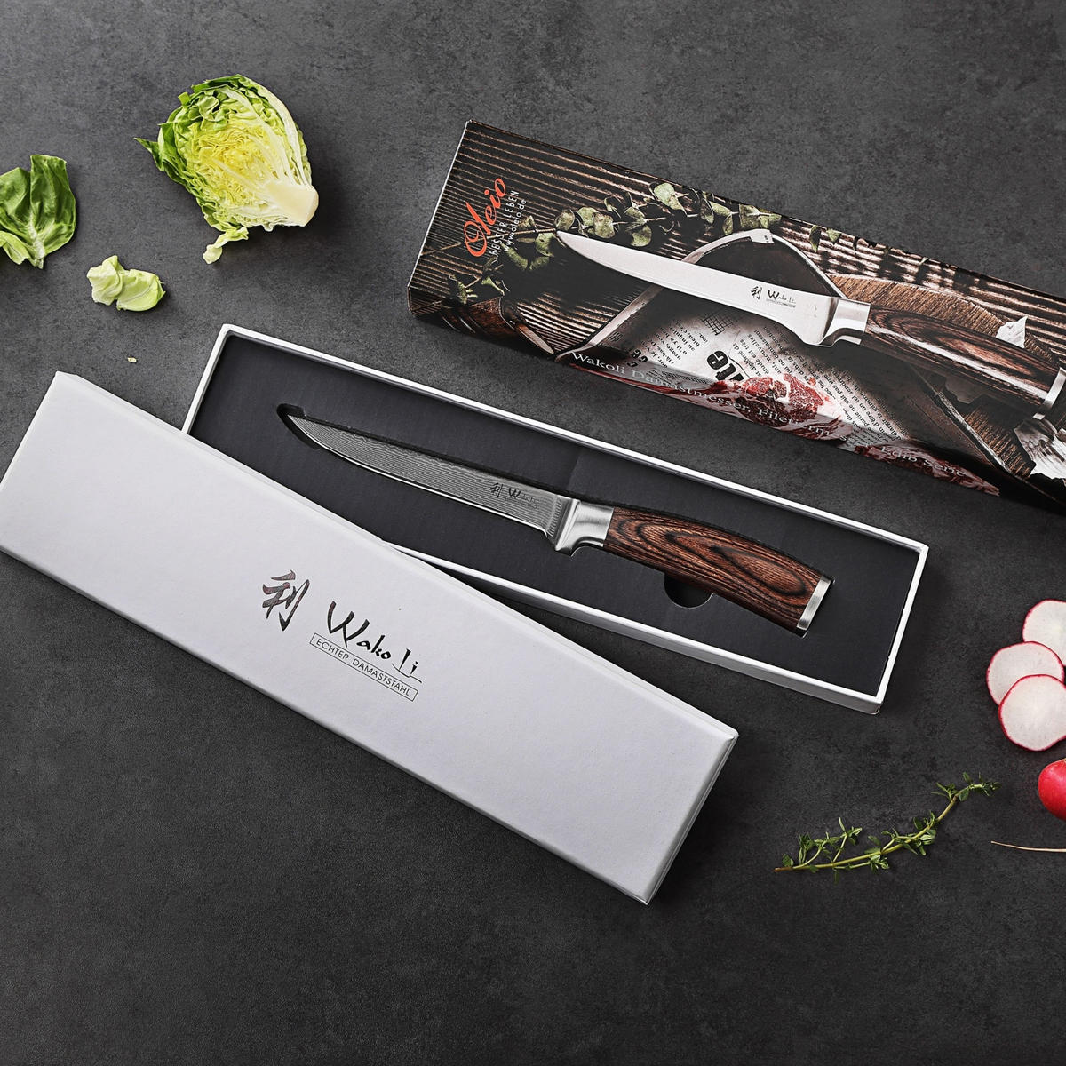 AUSBEINMESSER aus Damast I EDIB - Braun, Holz/Metall (30cm) - Wakoli