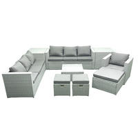 GARTENMÖBEL-SET mit Kissen Polyrattan Hellgrau-Mix 10-Sitzer - Hellgrau/Grau, Glas/Kunststoff - Fimous