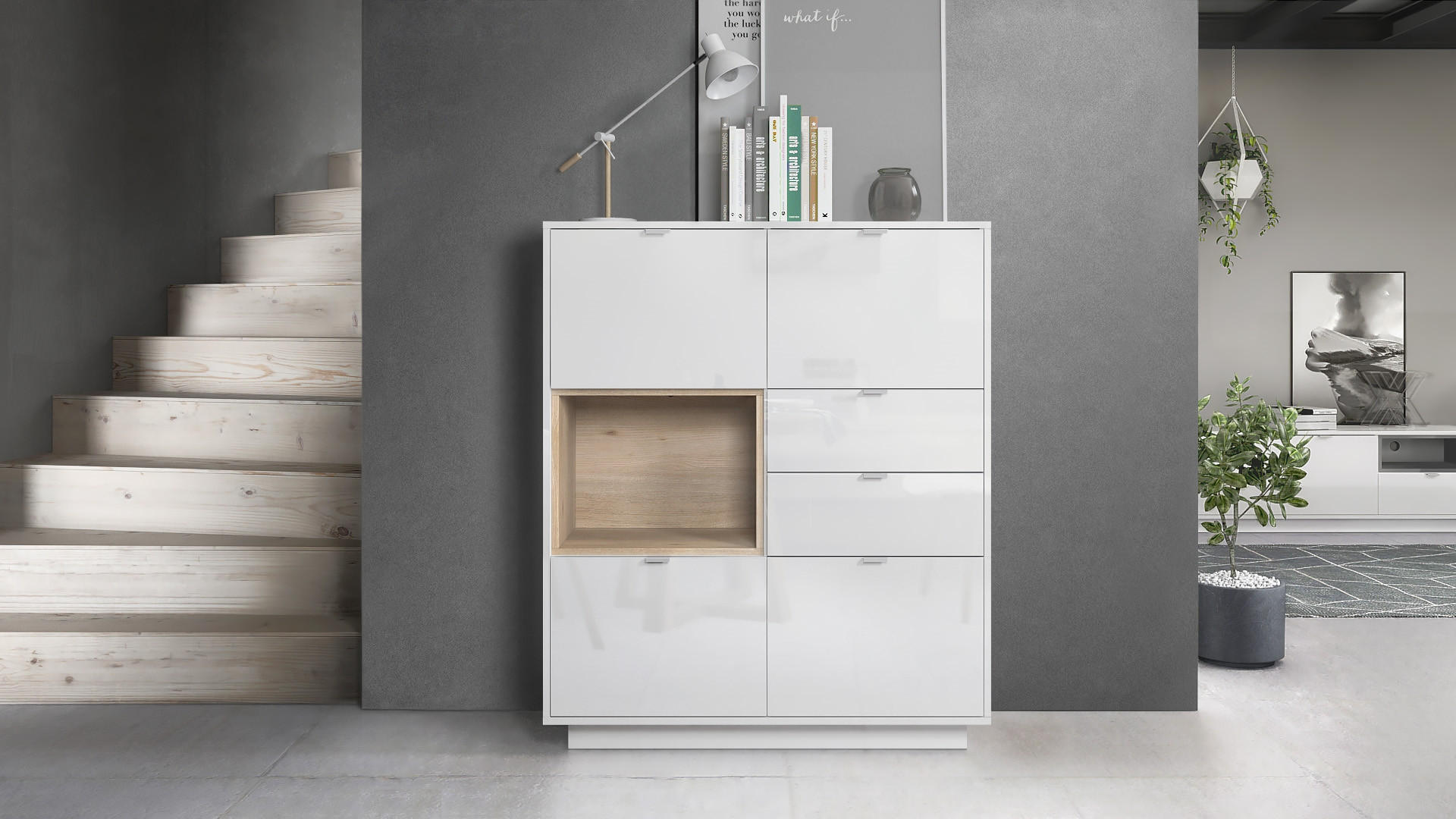 HIGHBOARD Metro Einsatz in Eiche Nordic - Silbereichenfarben, Holzwerkstoff (103/123/38cm) - Vladon
