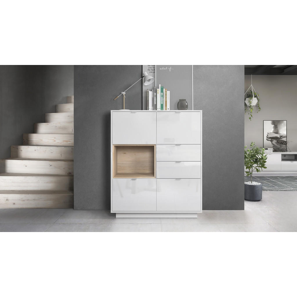 Thumbnail - Vladon Highboard, Silbereichen, Holzwerkstoff, 103x123x38 cm, Wohnzimmer, Kommoden & Sideboards, Highboards