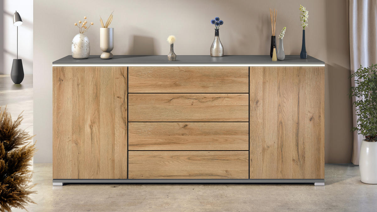 SIDEBOARD Faro Eiche Natur - Eichefarben, Holzwerkstoff (166.5/75.5/35cm) - Vladon