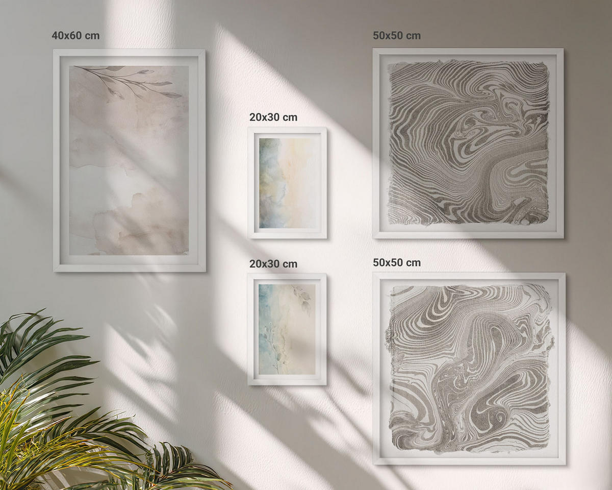 WANDBILDER 5er-Set - 50x50 cm & 20x30 cm & 40x60 cm Weißer Rahmen - Zarte Aquarellkartons - Weiß, Kunststoff (40/60cm) - ArtPrintCave
