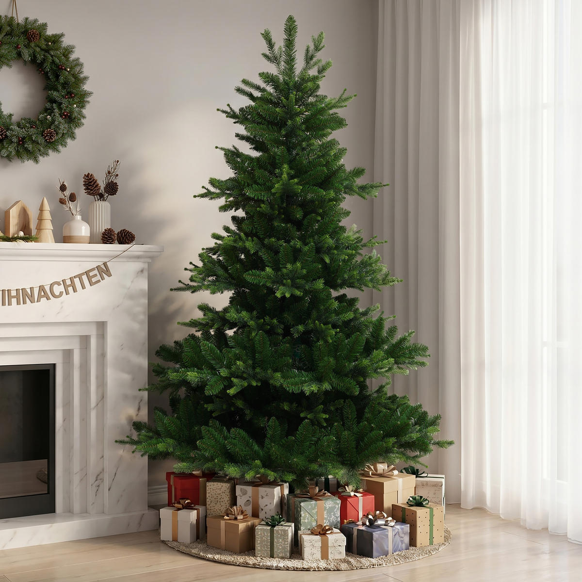 KÜNSTLICHER Weihnachtsbaum 185 cm, Tannenbaum mit Metallständer - Grün, Kunststoff (125/185cm) - Hometopia