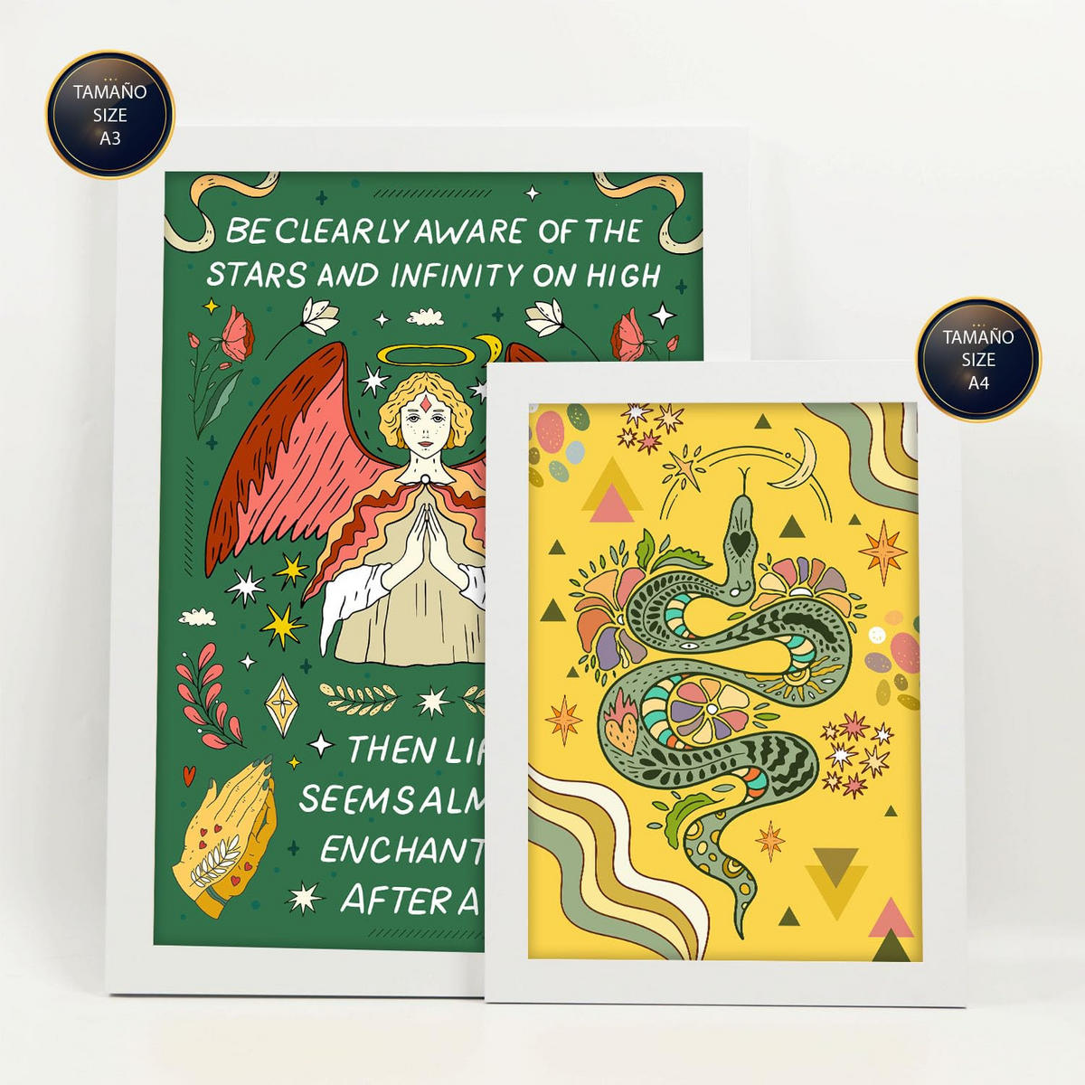 POSTER Set Mit 6 Drucken Von I'M Free In Brilliant Groovy Style Collection Dekorative Rahmen Für Ihr Zuhause Wandkunstdruck A3 & A4 Weißer Rahmen - Weiß, Papier (29/3cm) - Nacnic