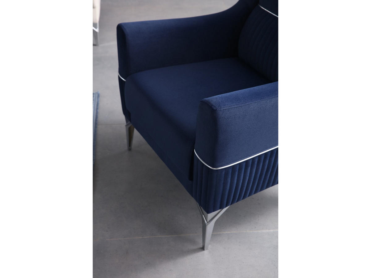 SOFA Santiago 2-Sitzer Samtstoff Blau - Blau, Textil/Metall (180/86/93cm)