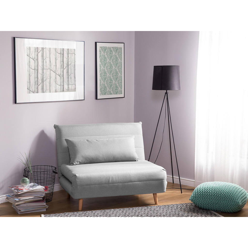 Thumbnail - Beliani 1-Sitzer-Schlafsofa, Hellgrau, Textil, 104x82x190 cm, Wohnzimmer, Sofas & Couches, Schlafsofas