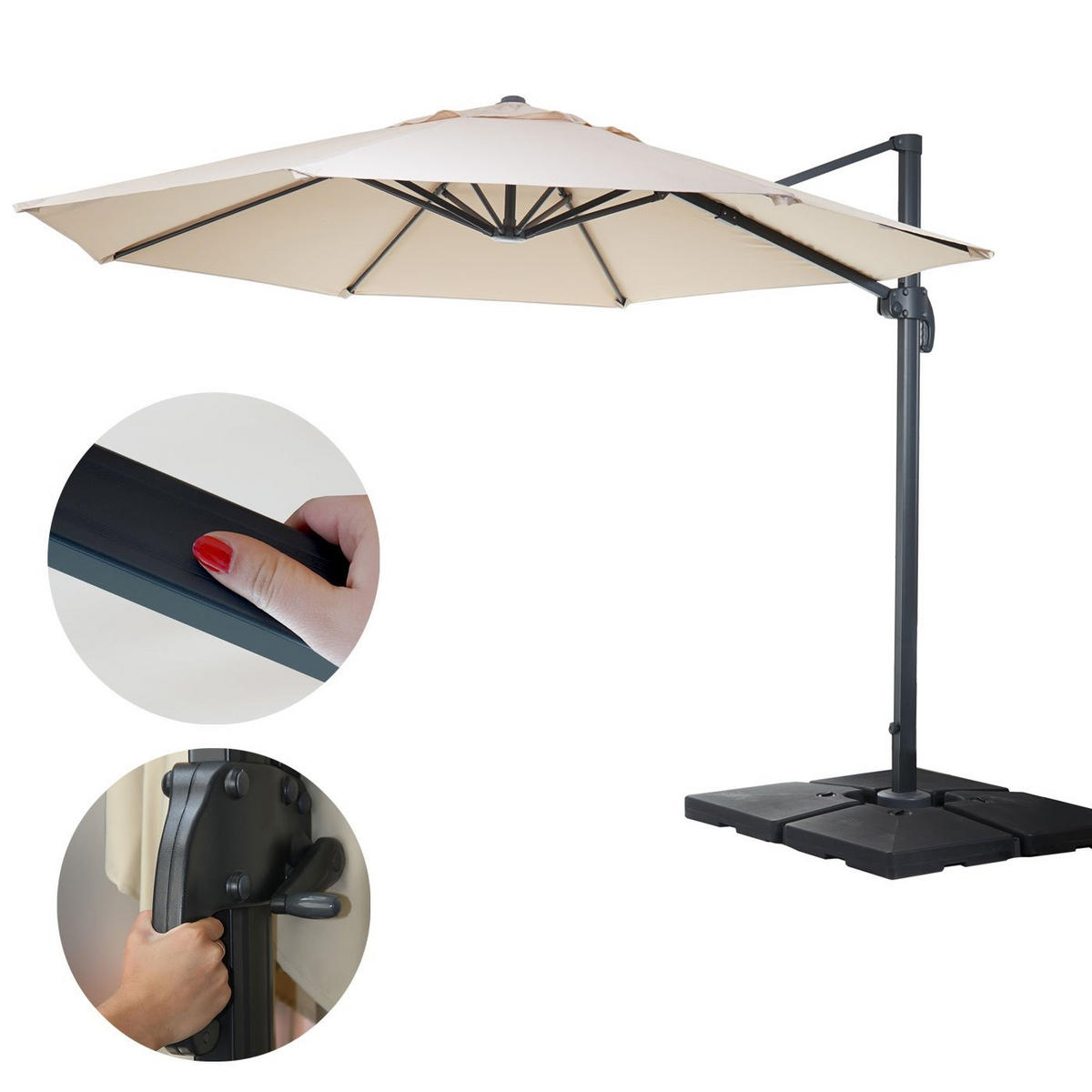 AMPELSCHIRM RUND Cremeweiß 400/400 cm - Weiß, Textil (420/400cm) - MCW