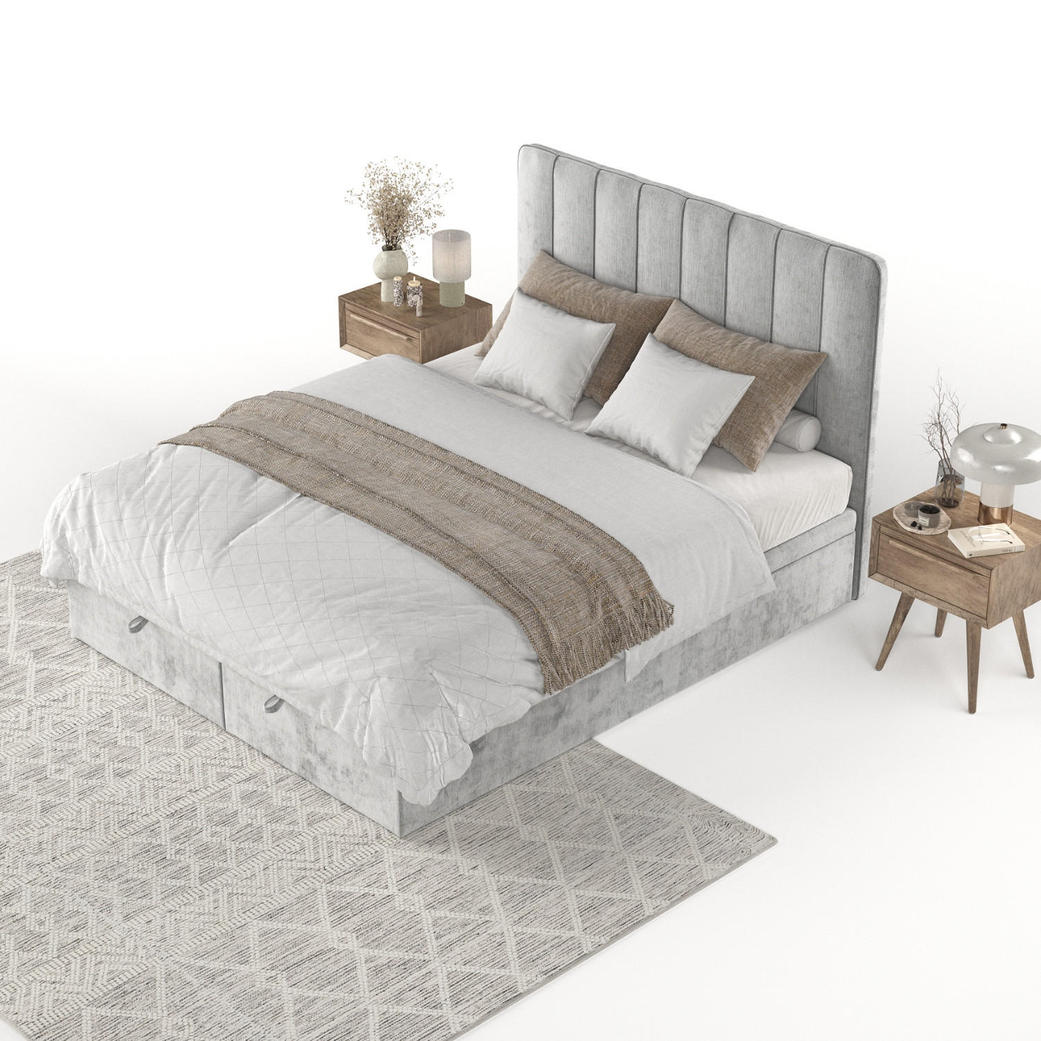 POLSTERBETT Vienna mit Stauraum 200/200 cm Hellgrau im Lotta Stoff - Hellgrau/Schwarz, Holz/Holzwerkstoff (200/200cm) - AltaBeds