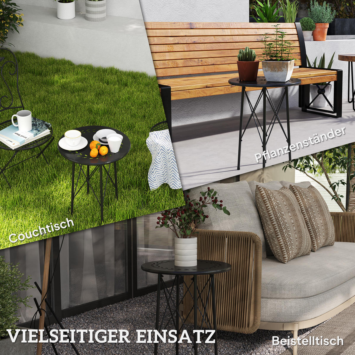 GARTENTISCH Ø40 x 50cm - Schwarz, Metall (40/40/50cm) - Outsunny