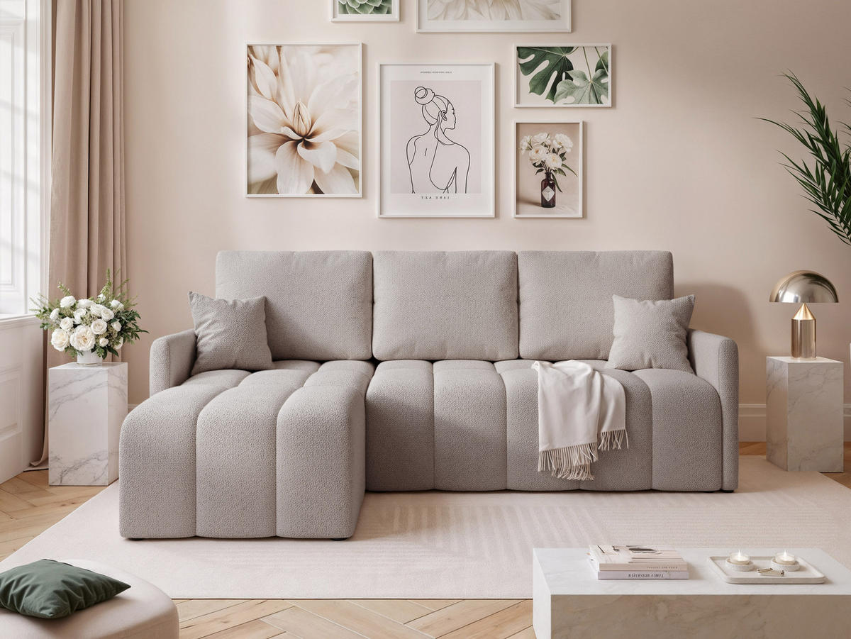 ECKSOFA LUPOO mit Schlaffunktion und Bettkasten Hellgrau - Hellgrau, Holzwerkstoff/Kunststoff (213/152cm) - Idohome