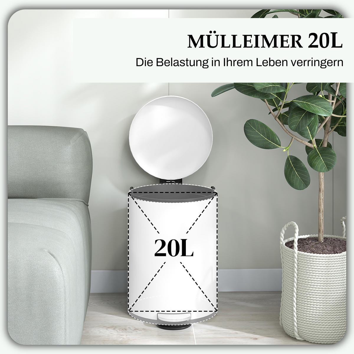 MÜLLEIMER 20L - Creme, Metall (30/44.5/36cm) - HOMCOM