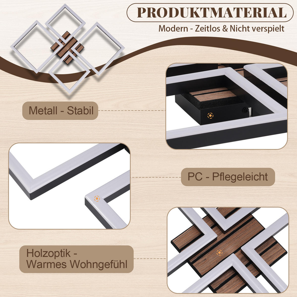 LED DECKENLEUCHTE Wlenly 48/45.5/6 cm - Schwarz, Kunststoff/Metall (48/45.5/6cm) - ZMH