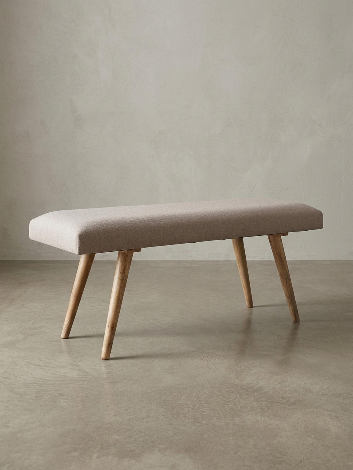 SITZBANK SILE Retro Stil Stoffbezug Massivholz, Beige 117x38x51 cm - Beige/Braun, Mangoholz/Textil (117/51/38cm) - KADIMA DESIGN