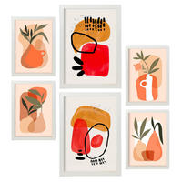 POSTER Set Mit 6 Stoned Vasen In Blume Zusammenfassung A3 & A4 Weißer Rahmen - Weiß, Papier (29/3cm) - Nacnic