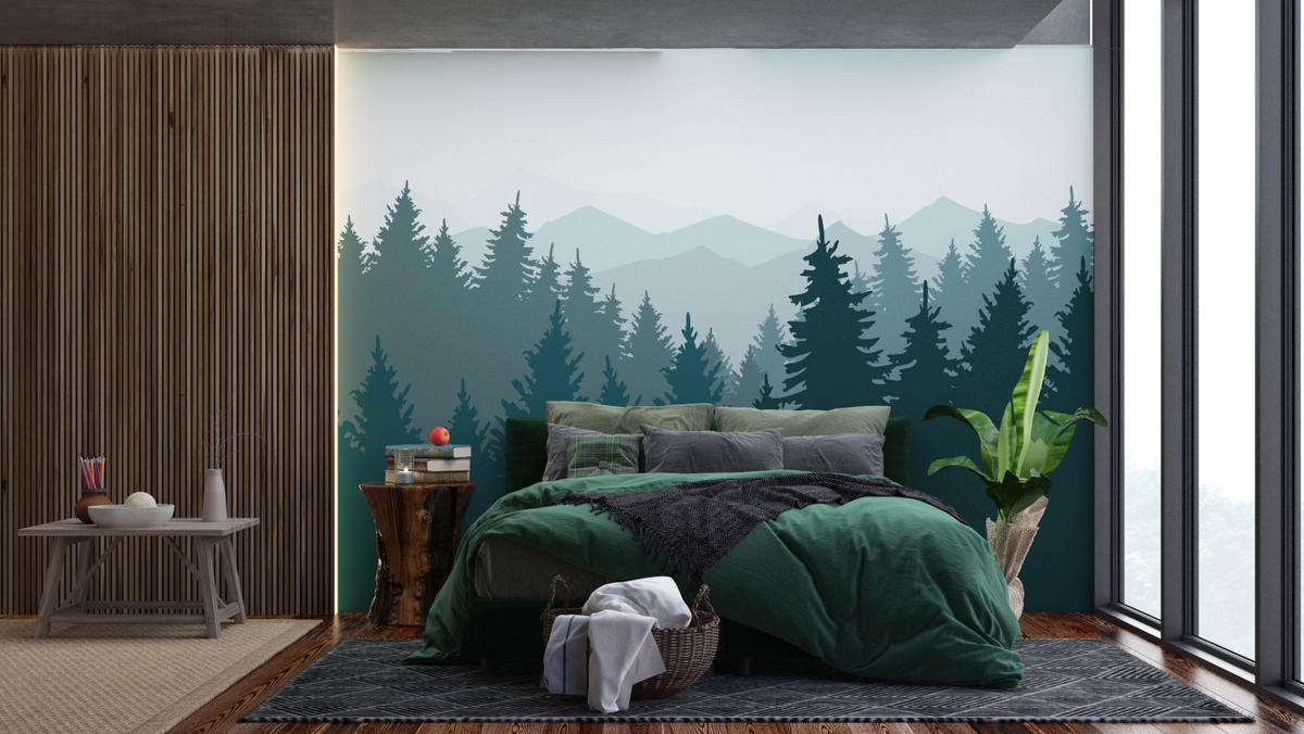 FOTOTAPETE Berglandschaft mit Bäumen 375 x 270 cm - Grün, Papier (375/270cm) - Sanders & Sanders