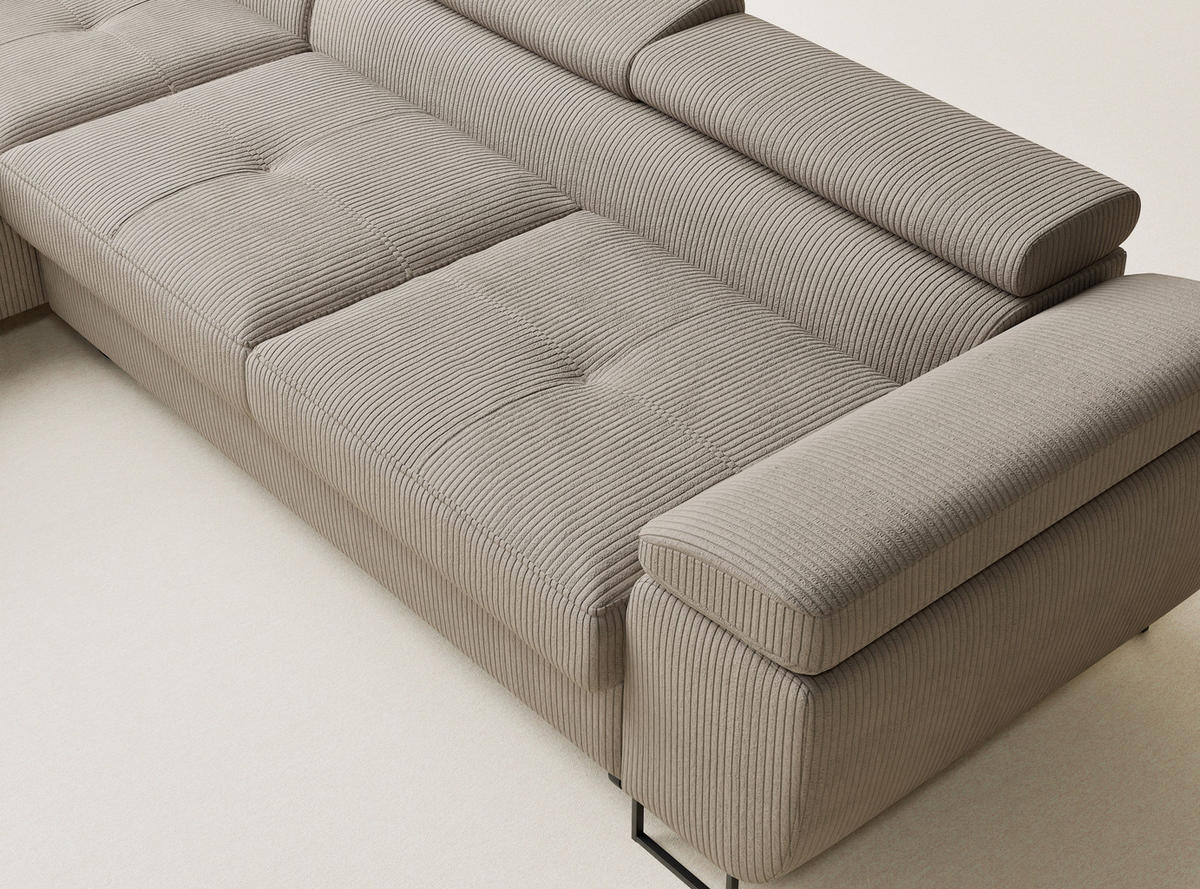 ECKSOFA MIT SCHLAFFUNKTION Concord Dunkelbeige Samtstoff - Beige/Schwarz, Holz/Holzwerkstoff (203/277cm) - Maison de Reve