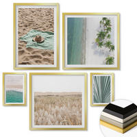 WANDBILDER 5er Set - 50x50 cm & 20x30 cm & 40x60 cm Goldrahmen - Urlaubsblick Strand Meer - Goldfarben, Kunststoff (40/60cm) - ArtPrintCave