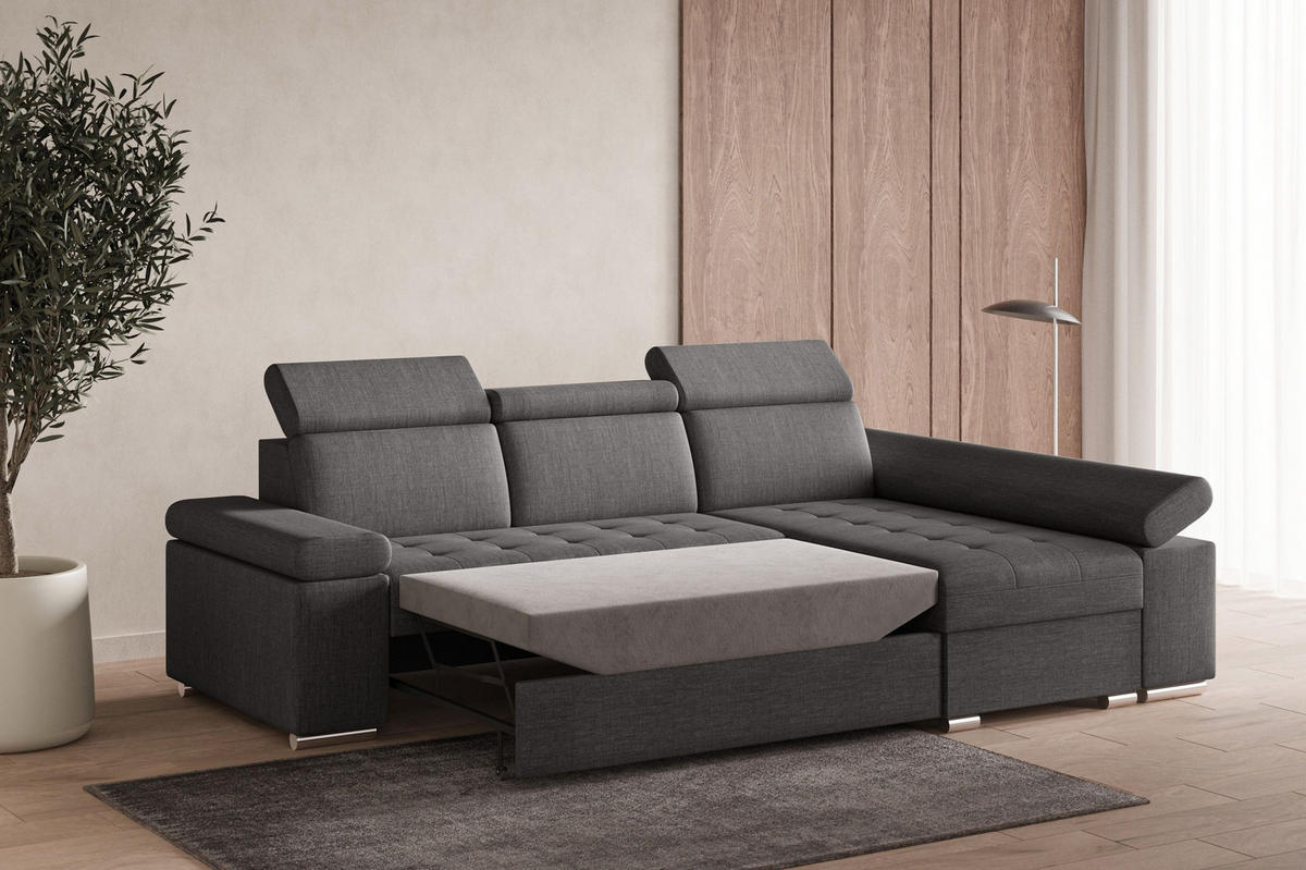 ECKSOFA mit Schlaffunktion Luka L Twist 20 - Grau - Rechts - Silberfarben/Grau, Holzwerkstoff (260/168cm) - Möblo