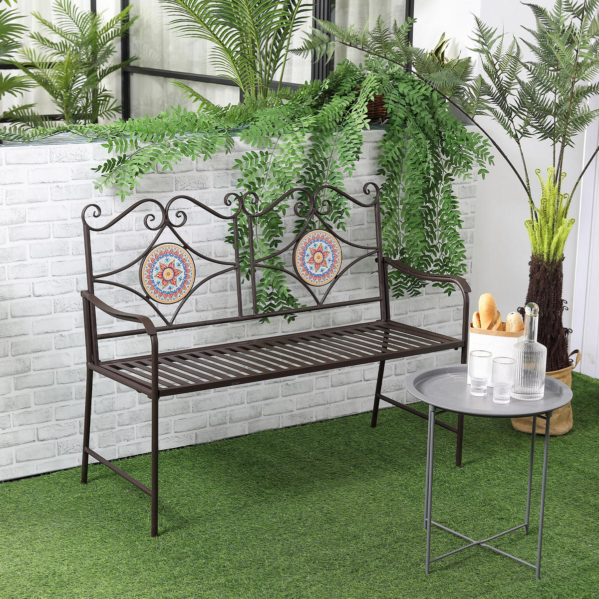 PARKBANK, mit Rückenlehne, 2-Sitzer, max. 220 kg, 121 x 52 x 93 cm, Stein, Braun - Braun, Stein (121/93/52cm) - Outsunny