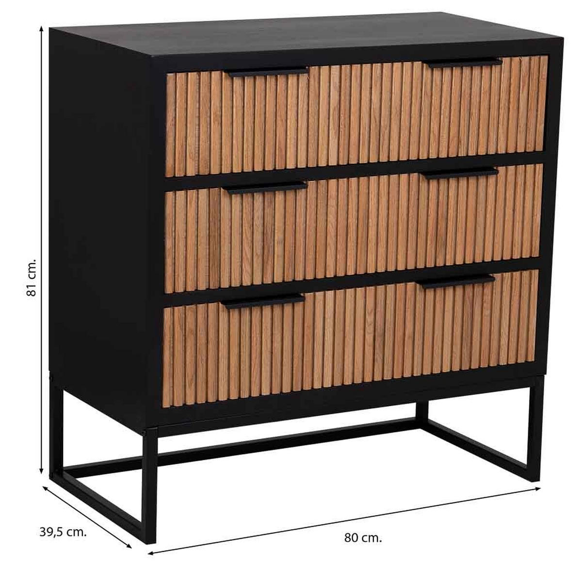 KOMMODE mit 3 schubladen aus holz und metall 80x39x81 cm - Braun, Holz (80/81/39cm) - Wanderlust