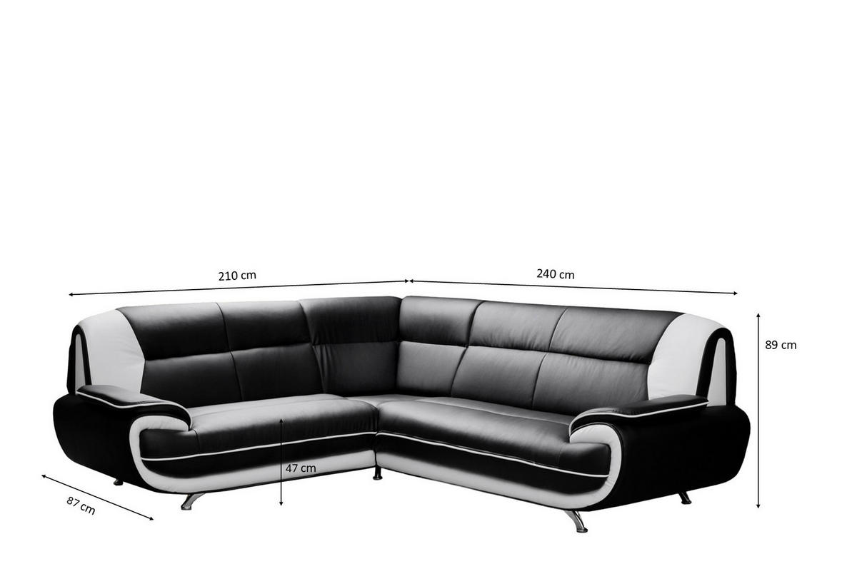 ECKSOFA L-Form, Stoff Soft, Schwarz + Weiß, Links, Palermo - Schwarz, Holz (240/210cm) - Kaiser Möbel