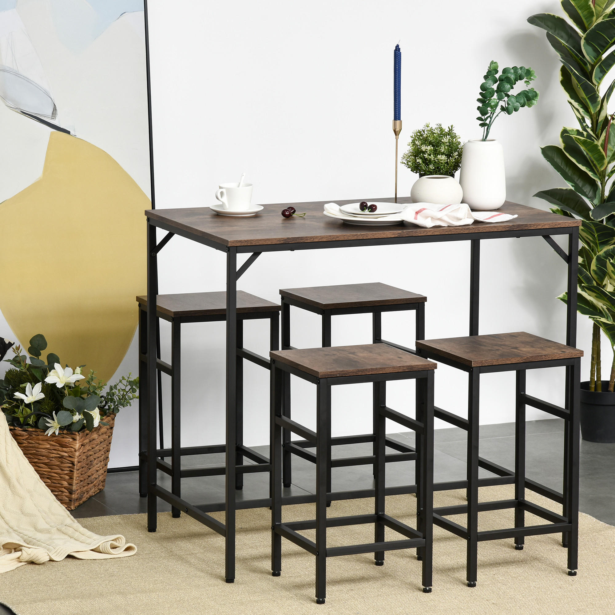 BARTISCH-SET, Spanplatte, Stahl, Braun - Braun, Kunststoff (60/88/100cm) - HOMCOM