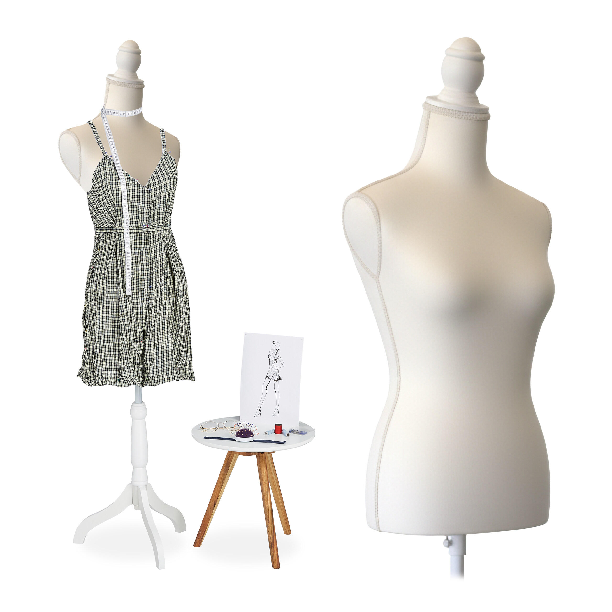 SCHNEIDERPUPPE - Weiß, Holz/Kunststoff (41/175/34cm) - Relaxdays