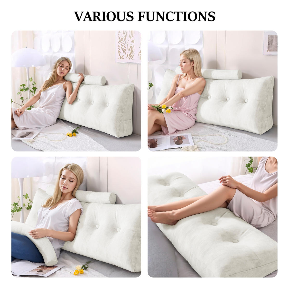 KEILKISSEN mit einem runden Kissen 3er-Set Samt Weiß 160cm - Weiß, Textil (20/160cm) - Vercart