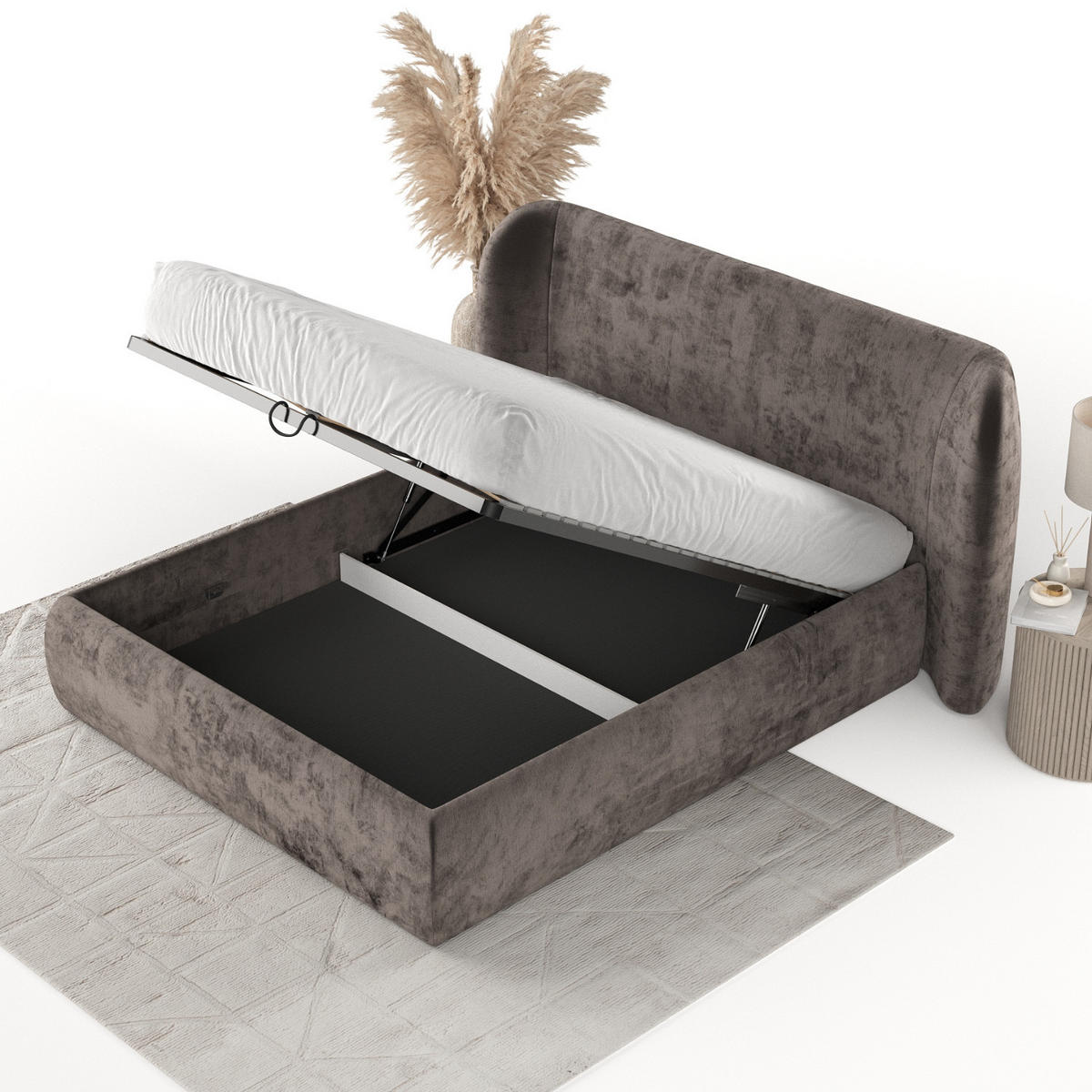 POLSTERBETT Bellano mit Stauraum 160/200 cm Braun im Lotta Stoff - Schwarz/Naturfarben, Holz/Holzwerkstoff (160/200cm) - AltaBeds