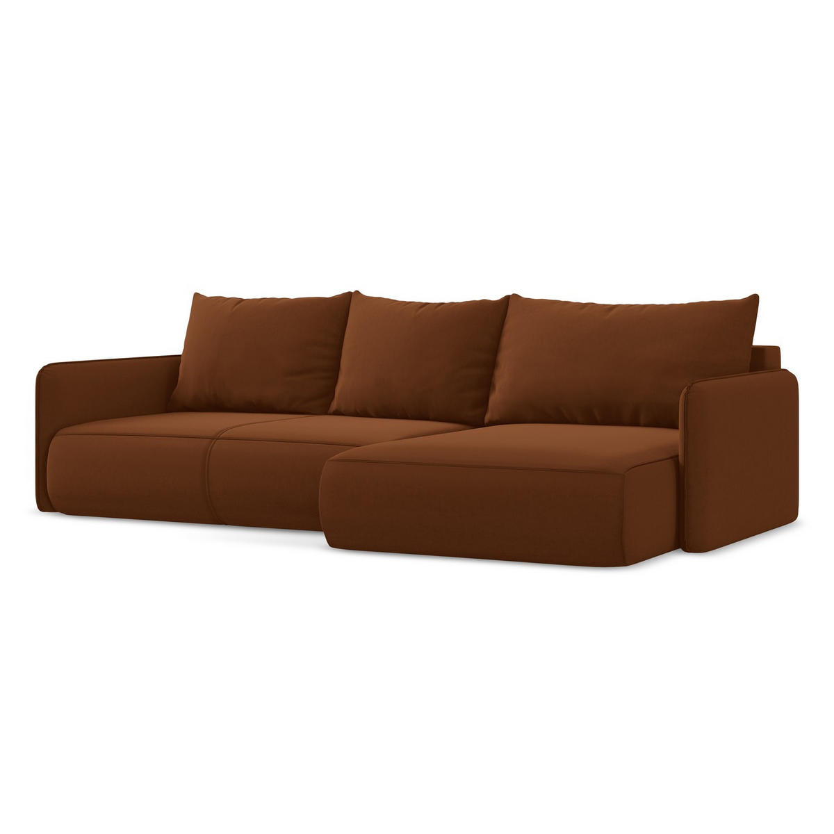 ECKSOFA mit Schlaffunktion Samt Stoff Orange - Terracotta/Schwarz, Kunststoff/Textil (240/148cm) - LaMiaSofa