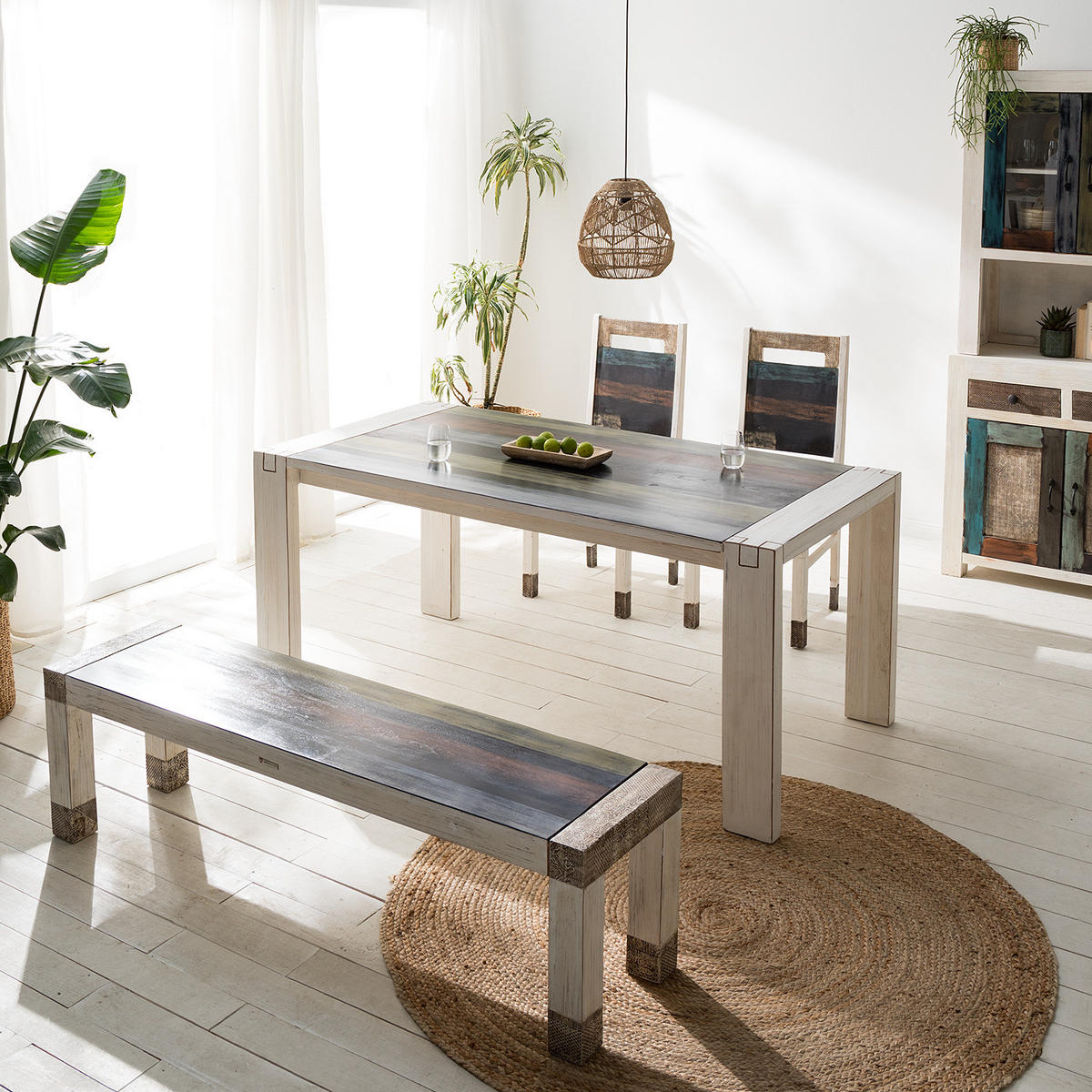 ESSTISCH - Mango teilmassiv - Mango Vintage Weiß - Multicolor, Holz/Holzwerkstoff (90/175/76cm) - home24