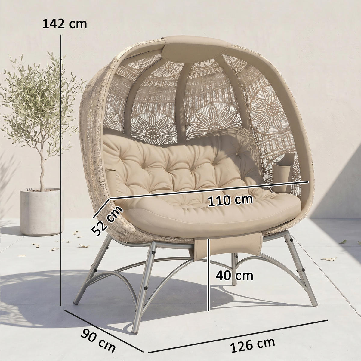 GARTENSTUHL, Stahl, Sand - Sandfarben, Metall (90/142/126cm) - Outsunny