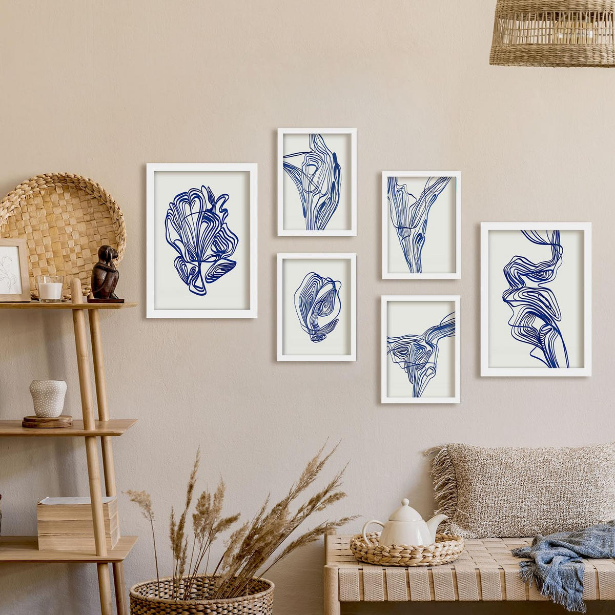 POSTER Set Mit 6 Verlockend Schrägen In Form Abstracts Ästhetische Dekorative Gemälde Für Ihr Wohnzimmer, Schlafzimmer, Zuhause A3 & A4 Weißer Rahmen - Weiß, Papier (29/3cm) - Nacnic