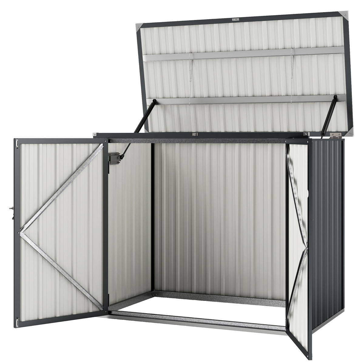 MÜLLTONNENBOX DE-16902 für 2 Tonnen mit Doppeltür & Schloss - Dunkelgrau, Metall (80/117/150cm) - ComfortXL