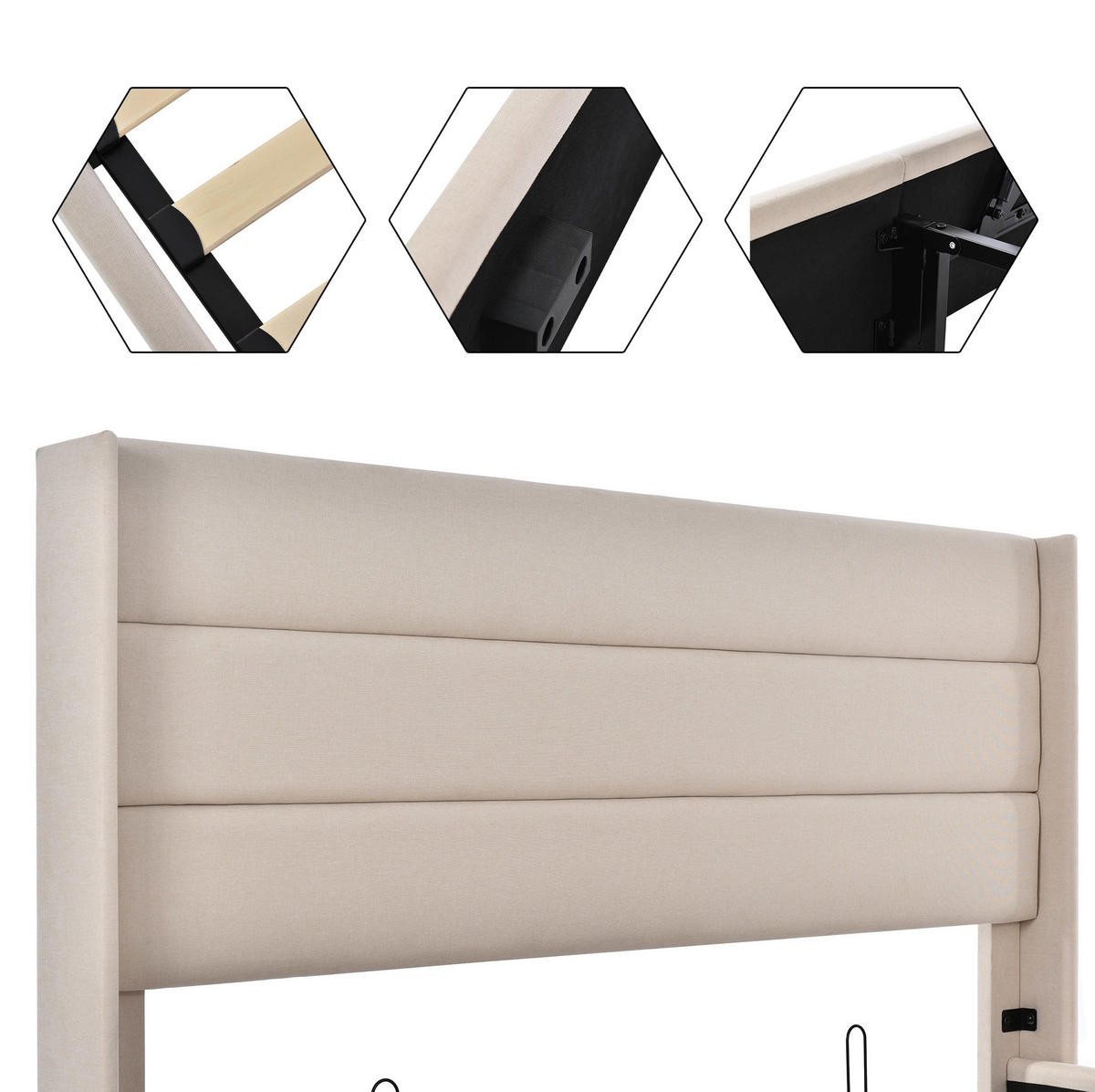 POLSTERBETT 160/200 cm mit Bettkasten und gepolstertem Kopfteil in Beige - Beige, Textil (160/200cm) - BEAOK