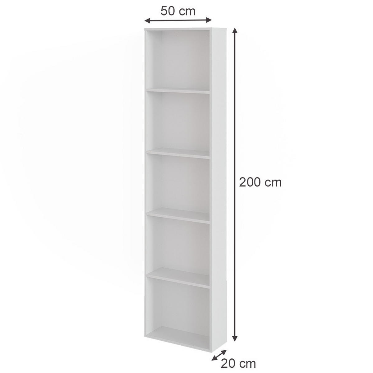 SEITENREGAL Elmo, Weiß, 50 x 200 cm - Weiß, Holzwerkstoff (50/200/20cm) - Vicco