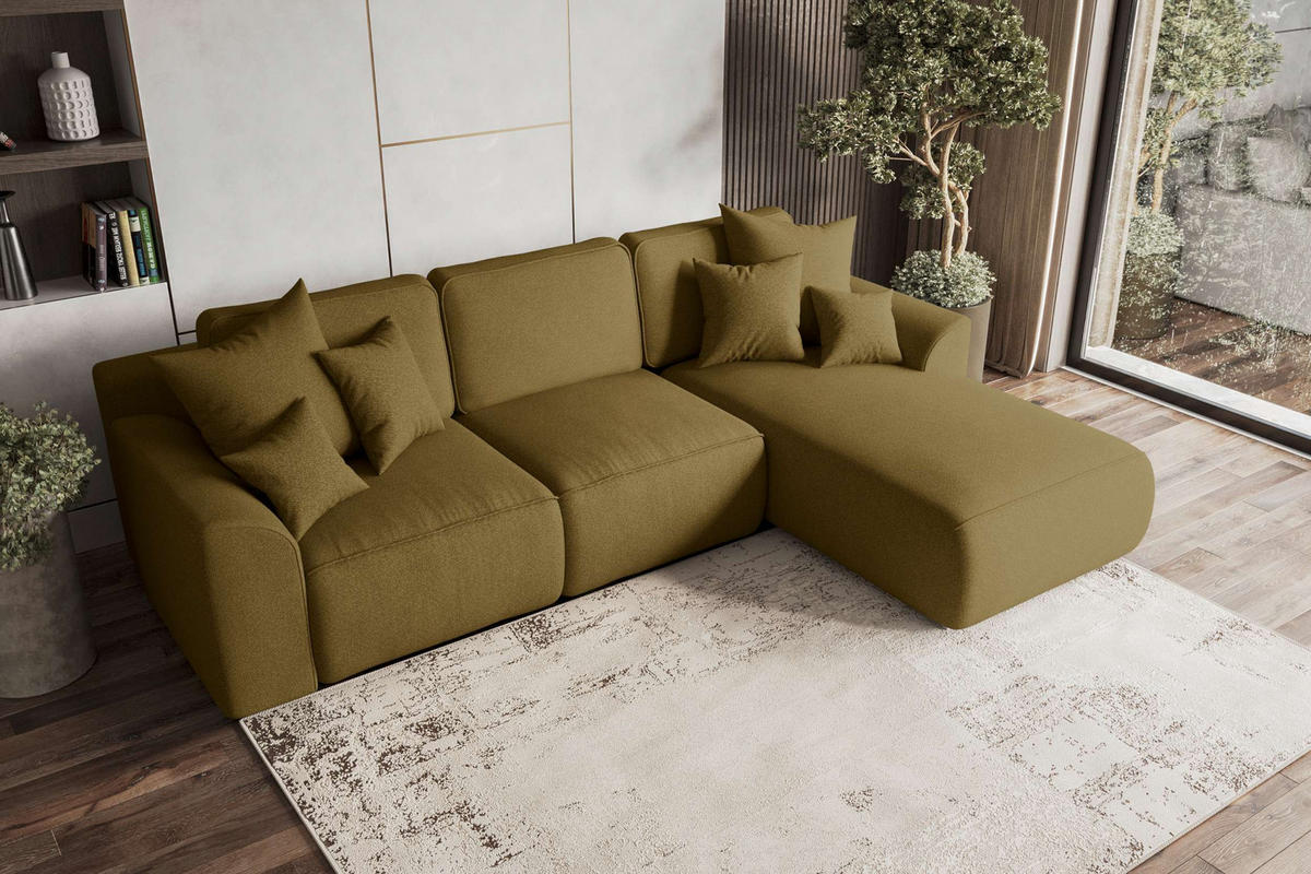 ECKSOFA GUSTO Strukturstoff Olivgrün Rechts inkl. Schlaffunktion - Chromfarben/Olivgrün, Kunststoff/Textil (295/194cm) - 99rooms