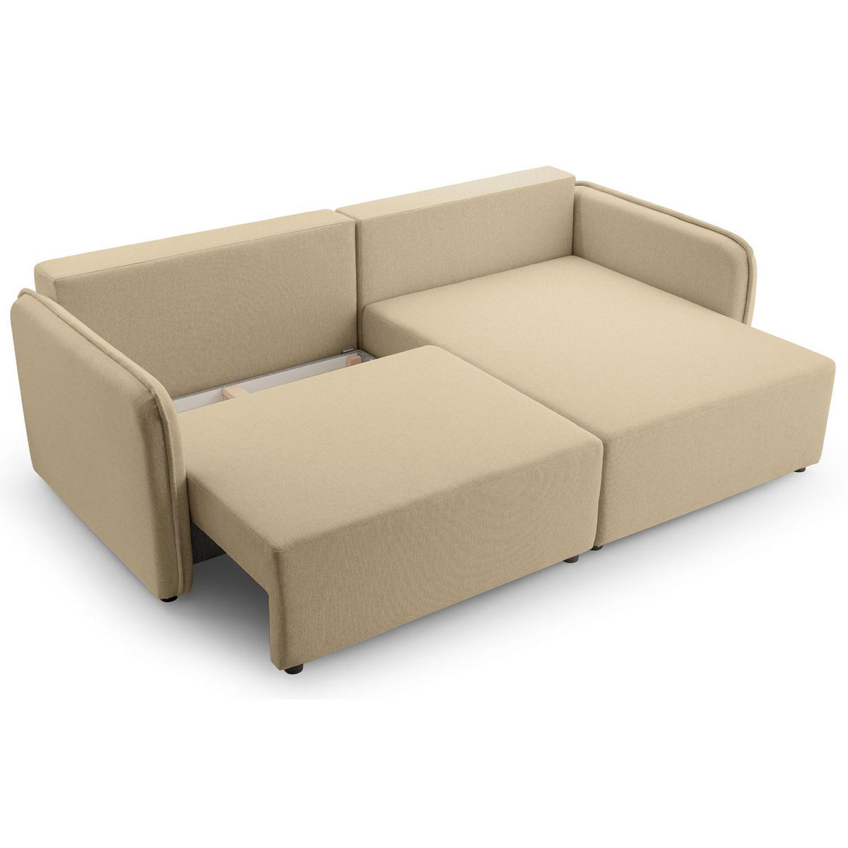 ECKSOFA Kassian, Beige Strukturstoff, rechtsseitig - Beige/Schwarz, Kunststoff/Textil (227/147cm) - Selsey