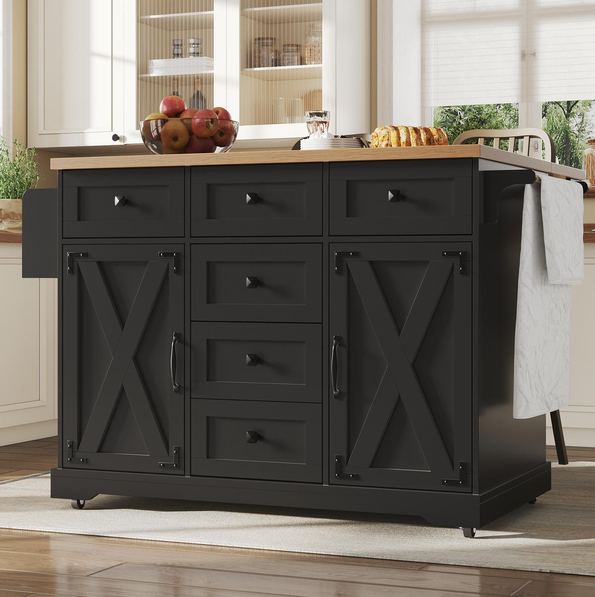 KÜCHENINSEL klappbar 147 x 70 x 93 cm Schwarz - Schwarz, Metall (70/93/147cm) - Beauniv