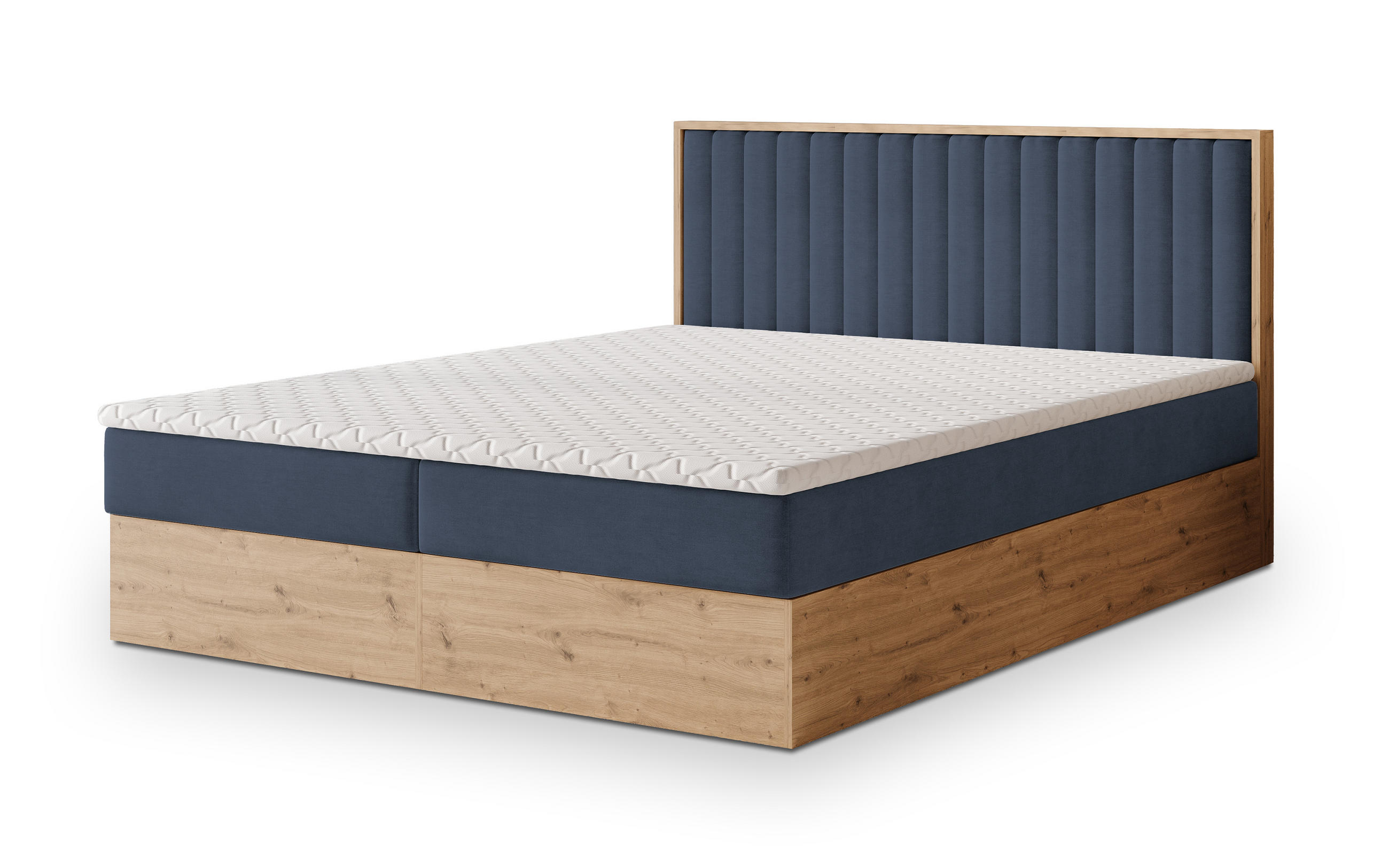 BOXBETT VARELI 160x200 cm mit Matratze und Topper - Blau - Blau, Holz (160/200cm) - MASSENO