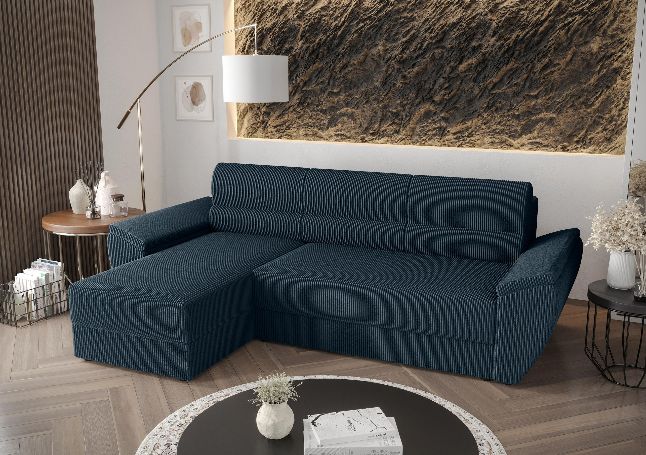 ECKSOFA L REBI L2 Poso 05 Links mit Schlaffunktion, Dunkelblau, L-Form - Dunkelblau, Textil (251/140cm)