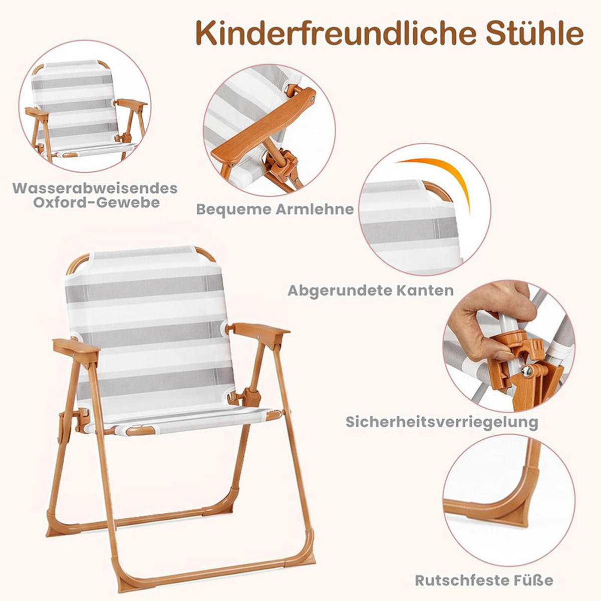 KINDER-SITZGRUPPE mit Sonnenschirm natur(4-tlg) - Naturfarben, Metall - COSTWAY