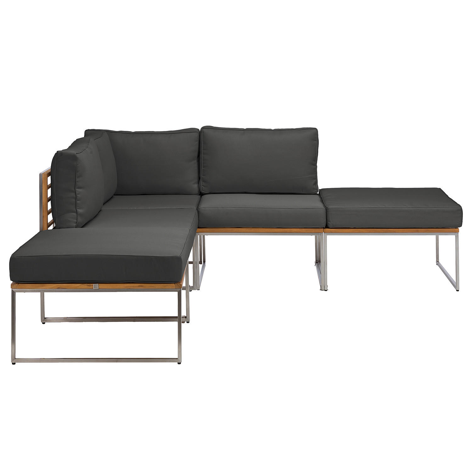 LOUNGESET - 5-teilig - Webstoff / Teak massiv - Anthrazit, Holz/Textil - home24