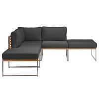 LOUNGESET - 5-teilig - Webstoff / Teak massiv - Anthrazit, Holz/Textil - home24