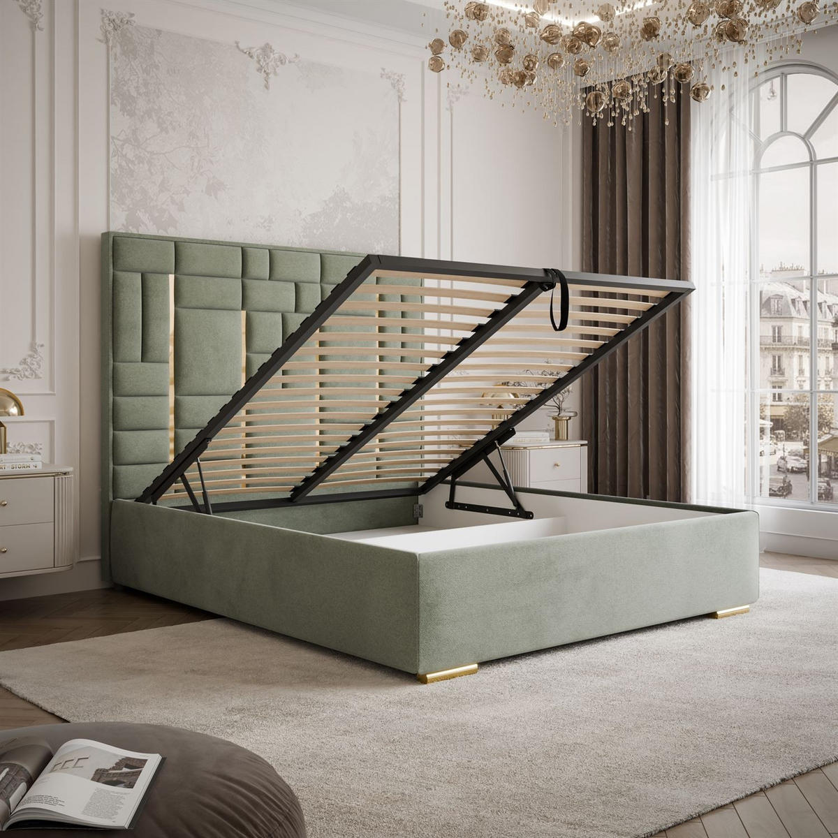 POLSTERBETT BRIGITTE GOLD mit Bettkasten 180x200 cm Element 11 - Grün, Textil (180/200cm) - Lookway