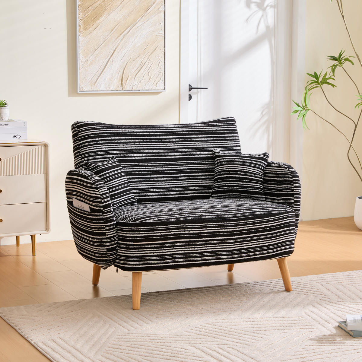 2-SITZER Stoff Sessel Schwarz mit Armlehnen & Seitentasche - Schwarz, Textil/Metall (121/87/81cm) - PARAFTA HOME