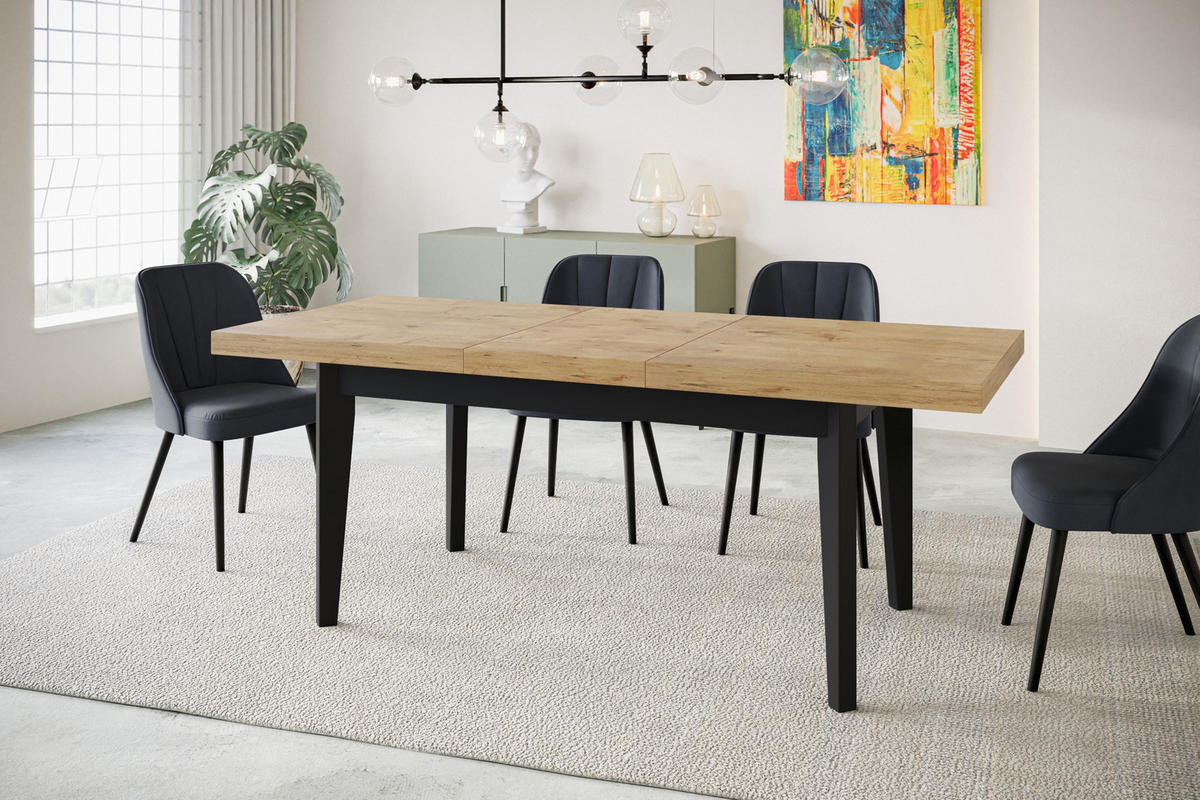 ESSZIMMERTISCH SKANDI, ausziehbarer Tisch: 200-300X100X78 cm, Farbe: LANCELOT, mit Holzbeinen in Farbe Schwarz - Beige/Schwarz, Holzwerkstoff (200/100/78cm) - Alpi-Möbel