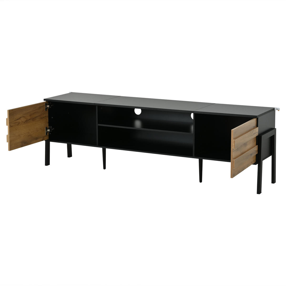TV-LOWBOARD holzwerkstoff schwarz & holz-optik für tvs bis 70 zoll - Schwarz, Holzwerkstoff (175/53/39.5cm) - Urban Meuble