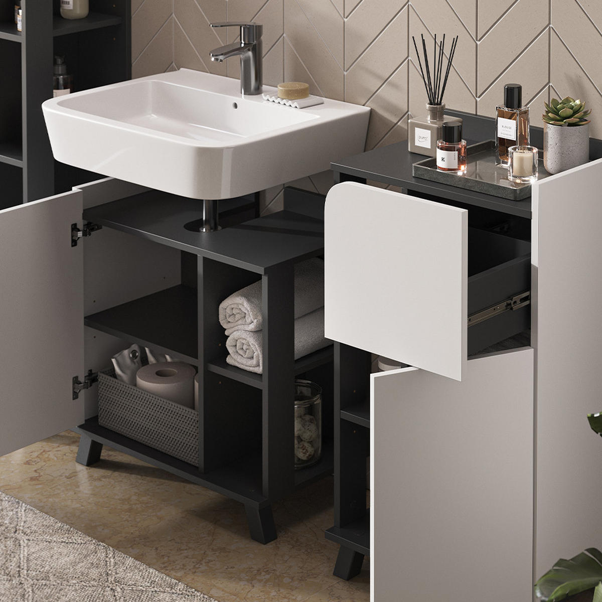 Anthrazit/Weiß, Holzwerkstoff (60/65/35cm) - Vicco